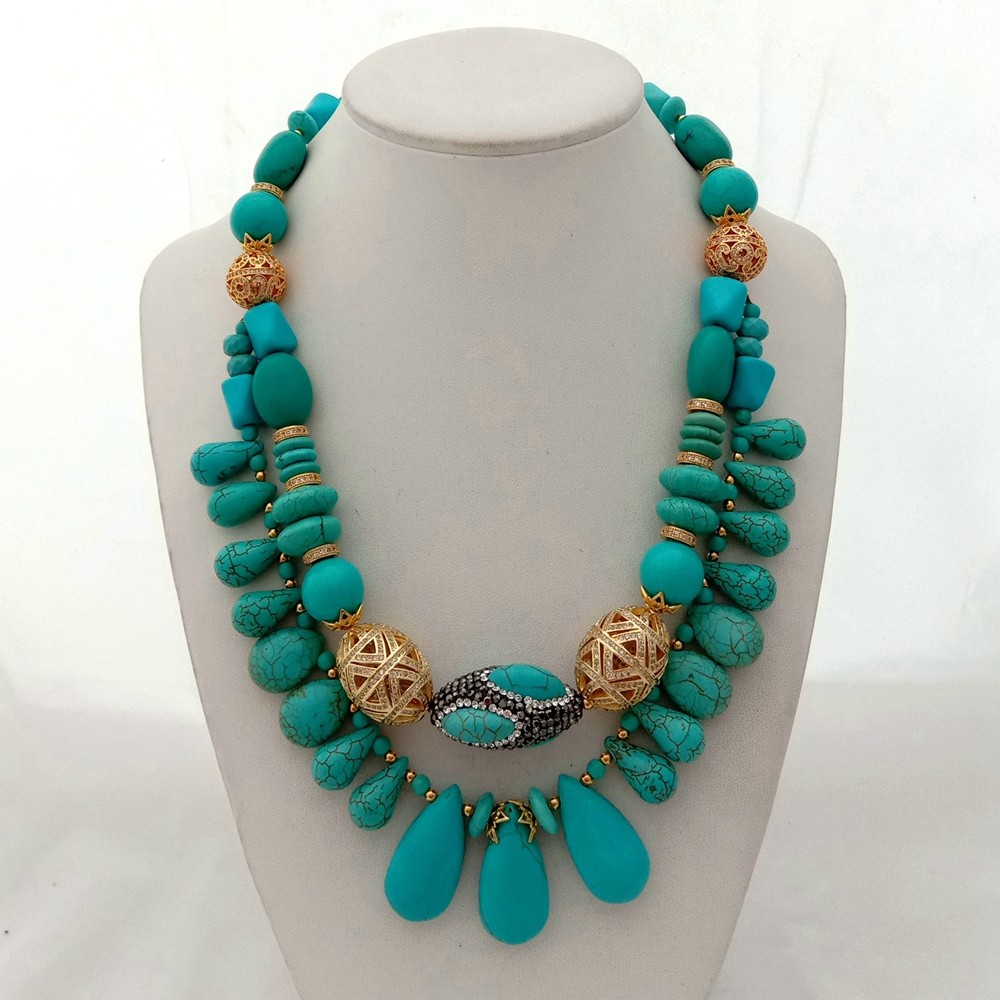 18” 2 Rows Multi Shape Blue Turquoise CZ Necklace