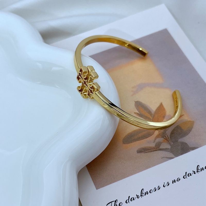 New Burch Britten Logo Cuff Bracelet Gold with Jewelry Pouch