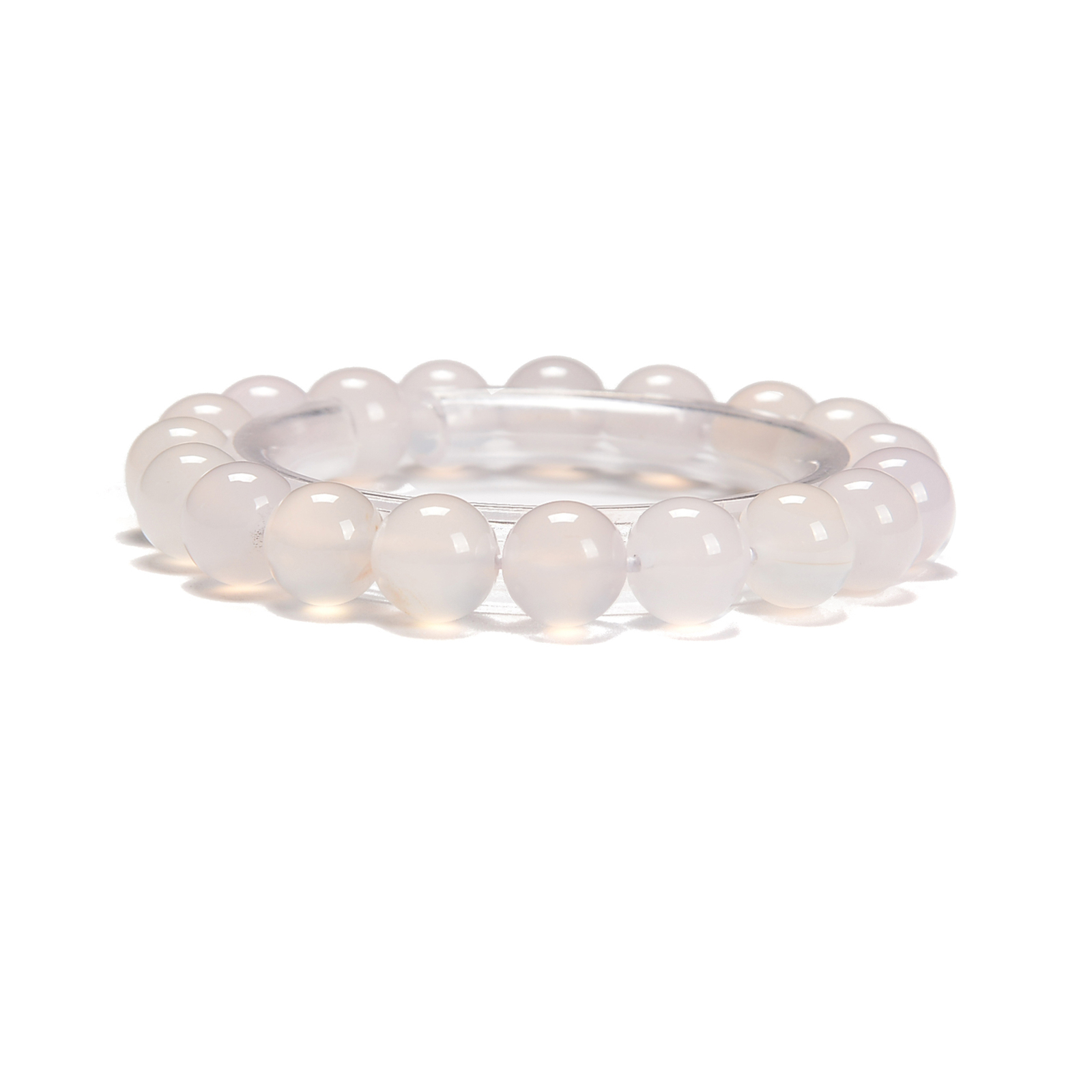 White Agate Smooth Round With Guru Beaded Bracelet Size 8mm 10mm 7.5” Length
