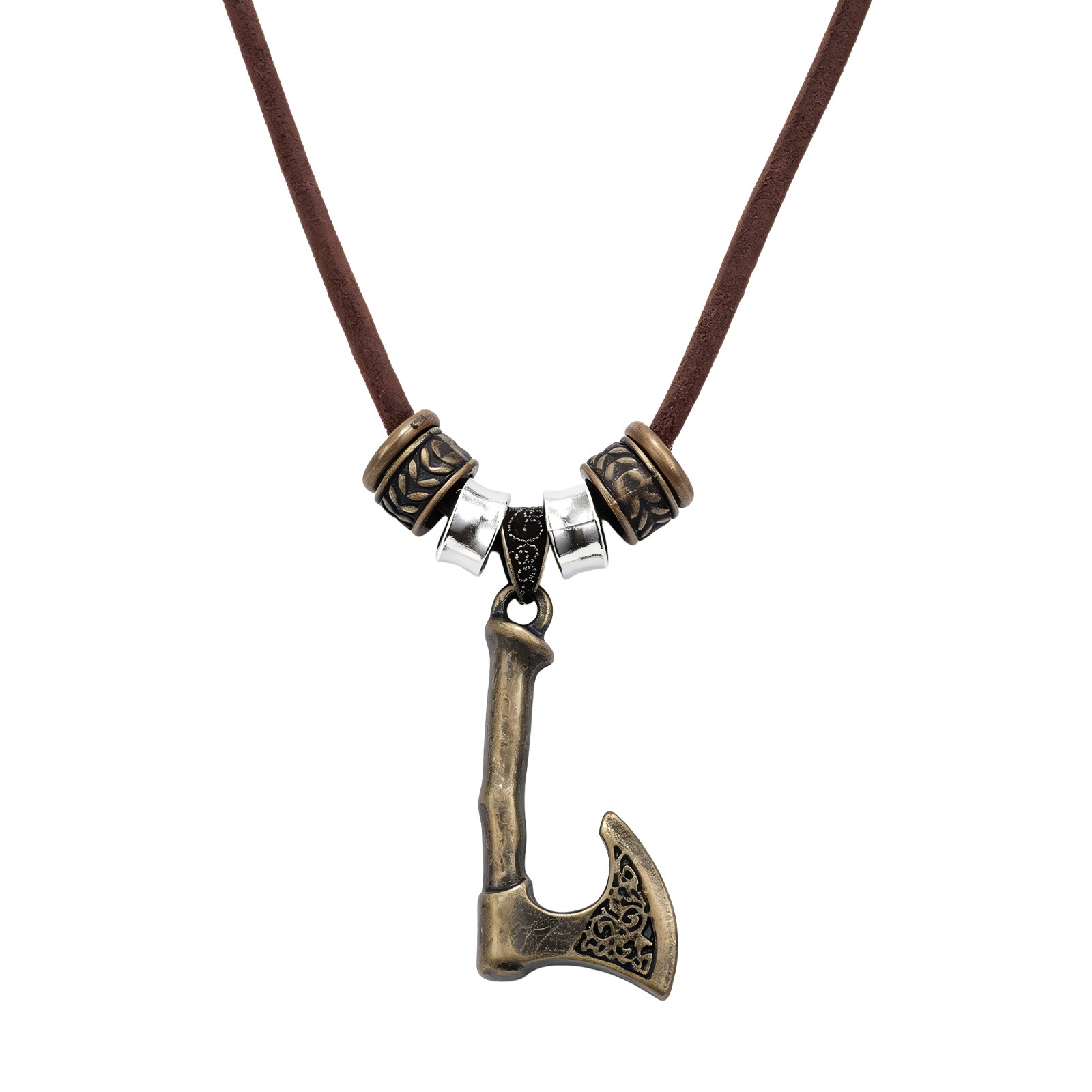 Men’s Retro Tribal Viking Axe PU Leather Cord Necklace for Punk Street Wear