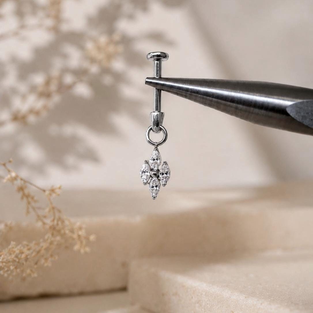 16g 18g 20g Cluster Diamond CZ Titanium Labret Push Pin Stud, Helix
