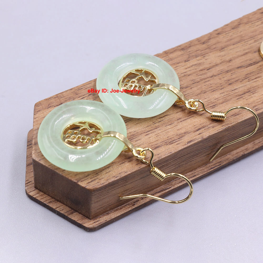 New Arrival Gold Plated Alloy Heated Green Jade Circle Dangle Earring 福Best Gift