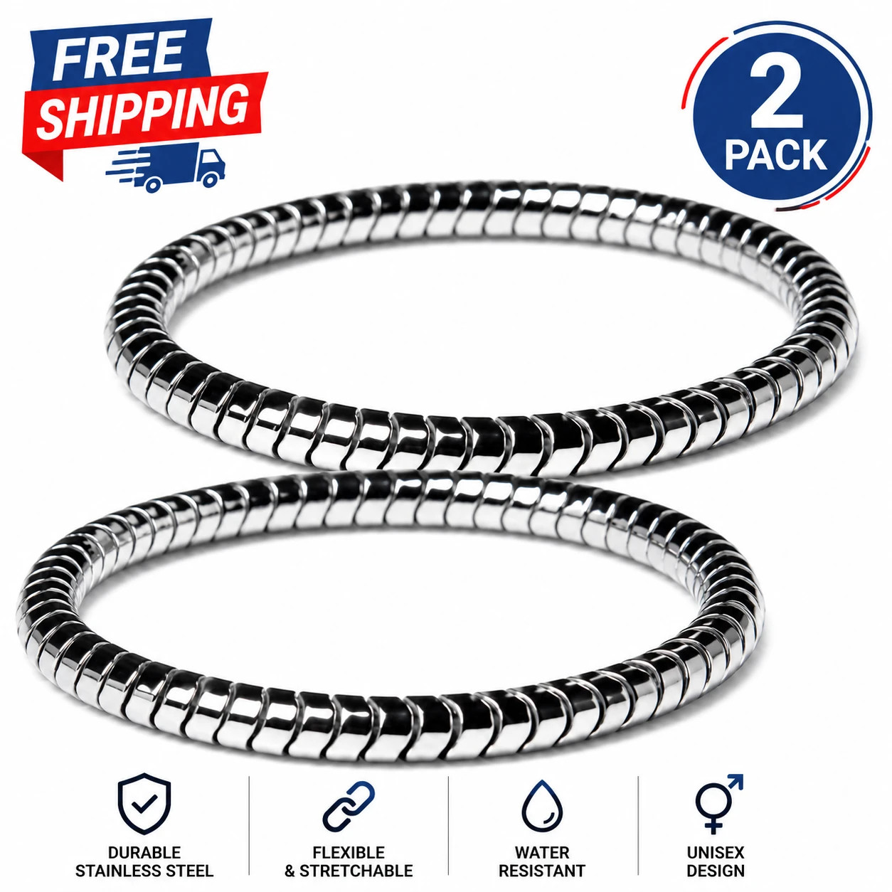 2 PACK Magnetic Therapy Hematite Bracelet 8mm Beads for Men and Women