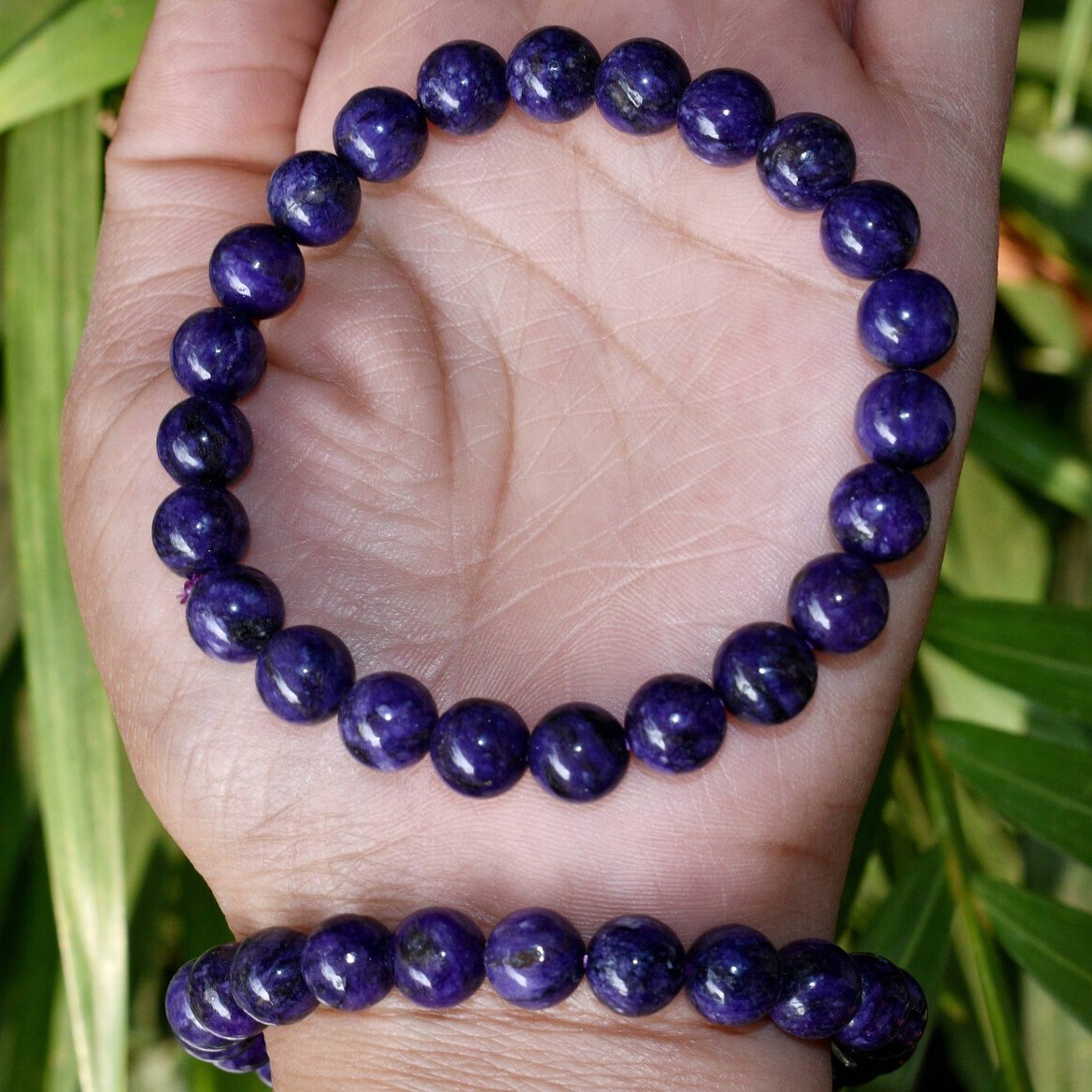Natural Charoite Stone Beaded Bracelet Purple Gemstone Stretch Bracelet Handmade