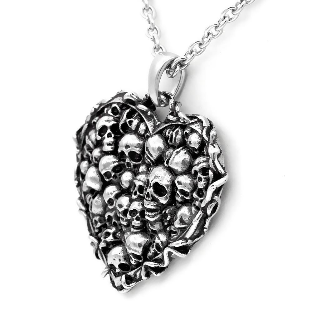 Skulls Heart Pendant Necklace Captivated Souls Stainless Steel Jewelry Controse