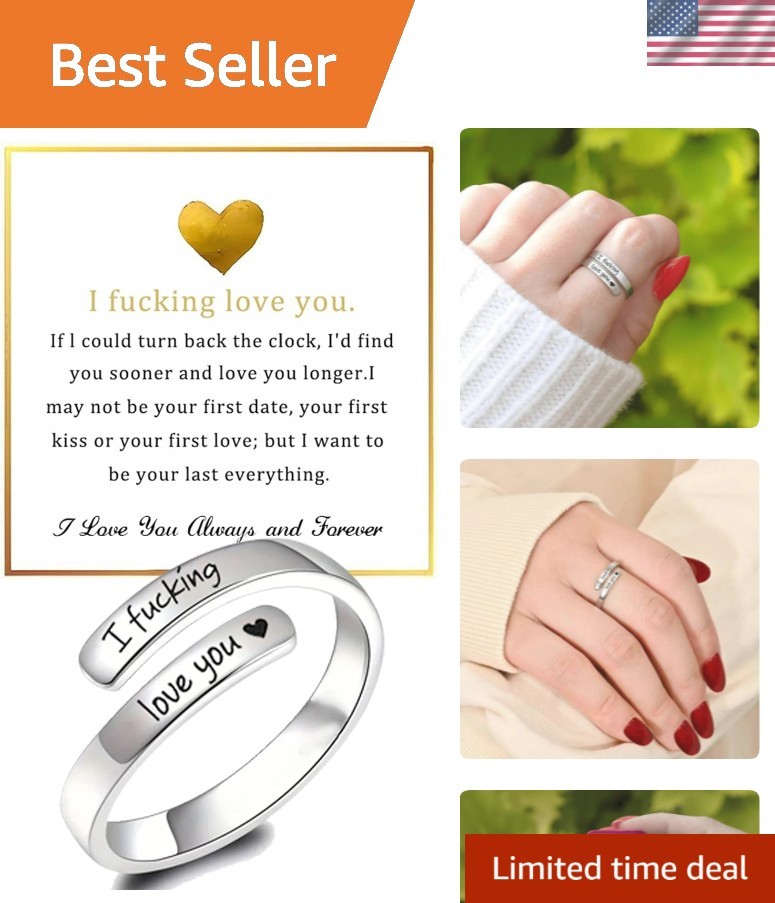 Romantic Gift Ring for Women – Adjustable Engraved “I Fcking Love You” Band