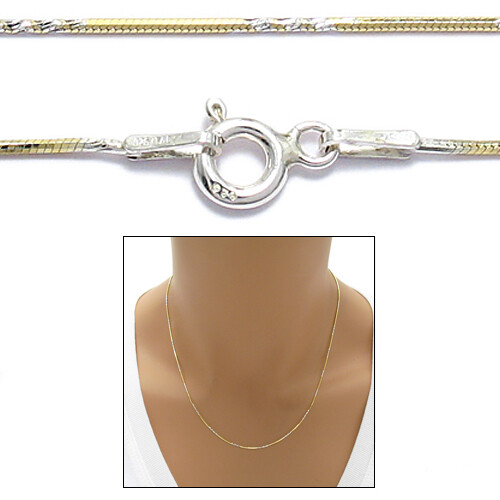 925 Sterling Silver Gold Plated 2-Tone Twist Snake Chain Necklace 0.8mm