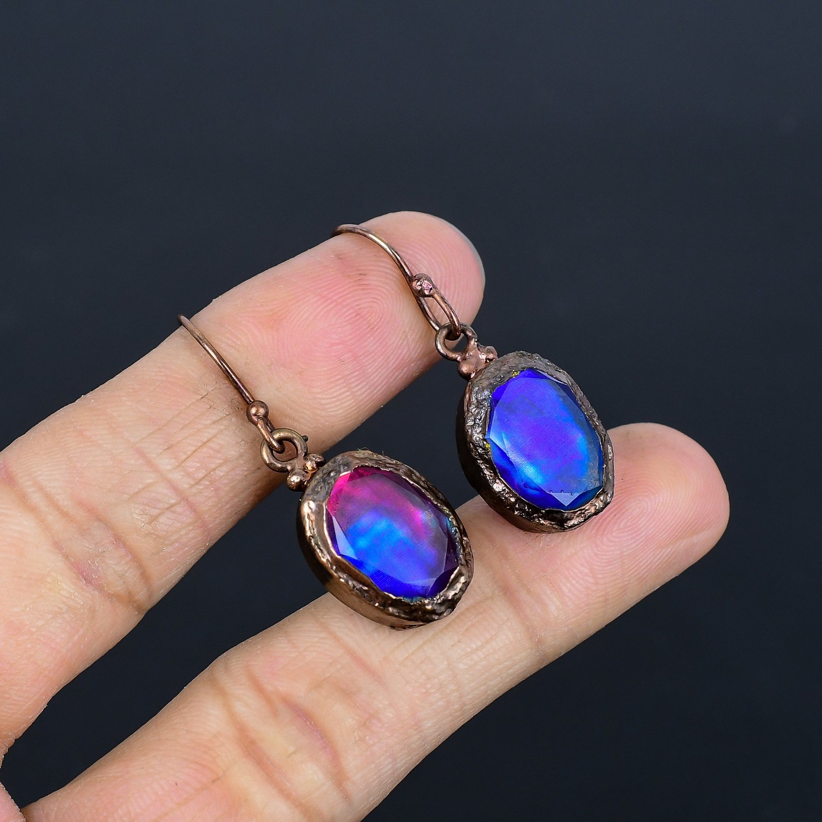 Ammolite Handmade Gemstones Copper Electroplated Beautiful Earrings Jewelry