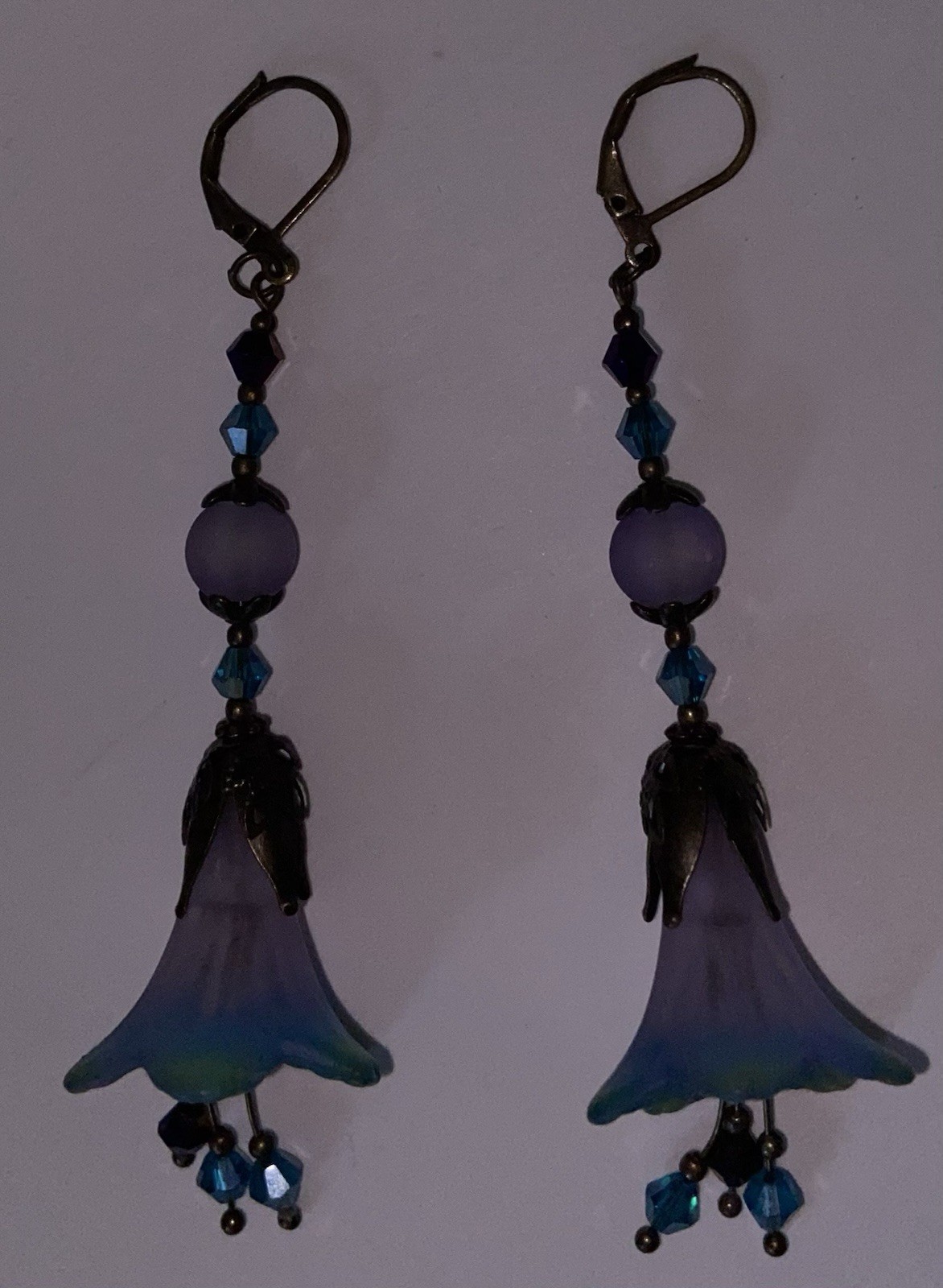 Handmade Mermaid Flower Dangle Purple Teal Earrings