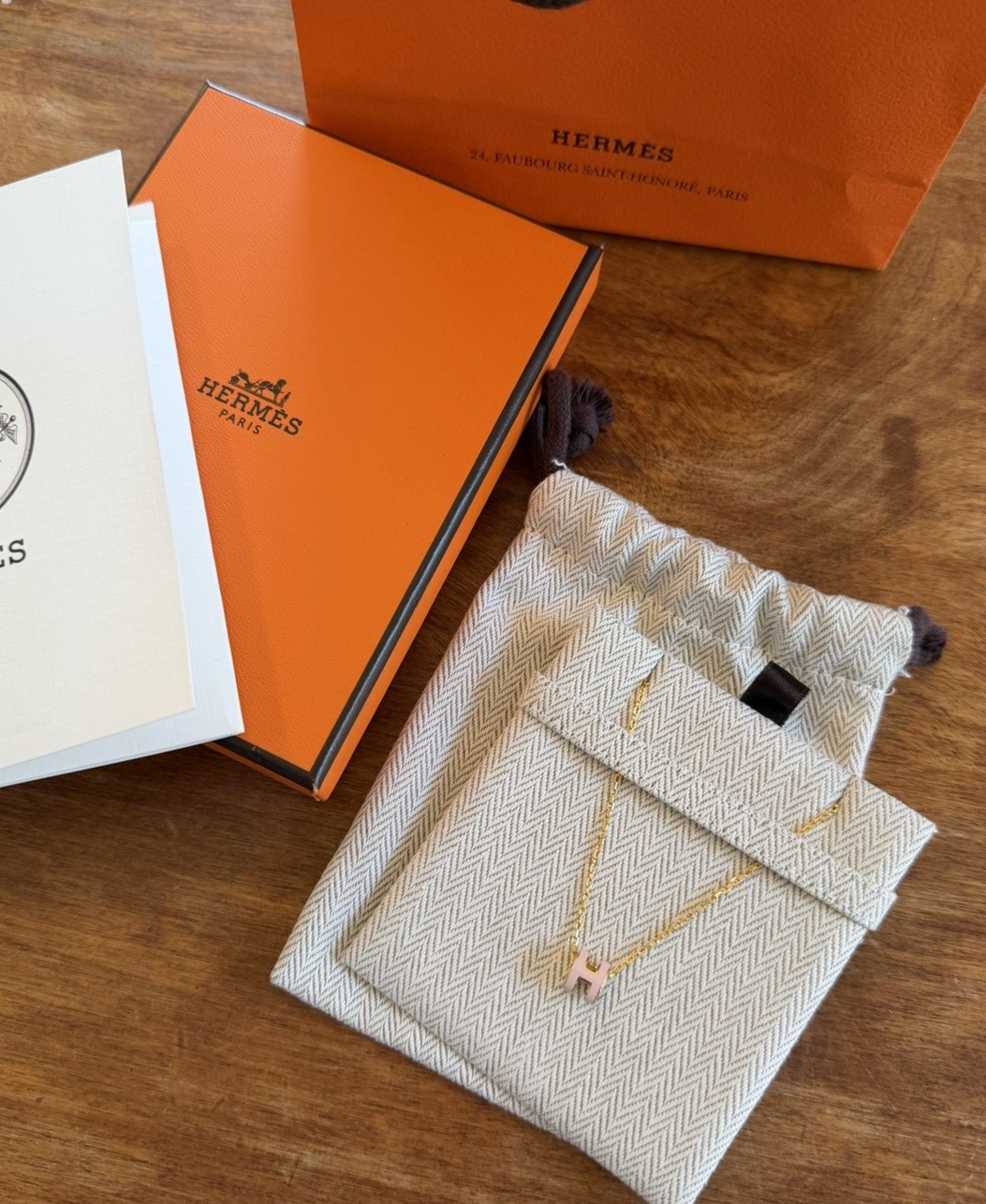 HERMÈS Mini pop H Pendant Necklace Gold Tone Cable Chain Signed Made in France