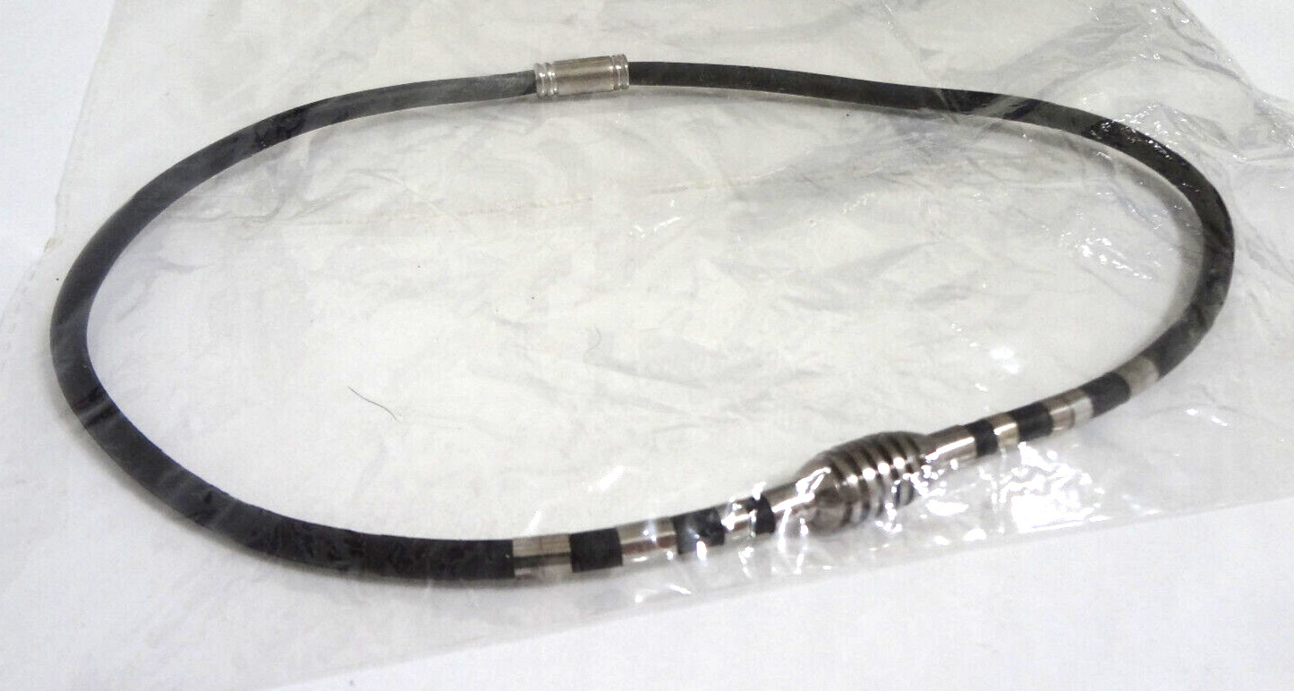 TITANIUM GERMANIUM METAL BLACK SILICONE ROPE NECKLACE W/ MAGNET CLASP 3x LOT NEW