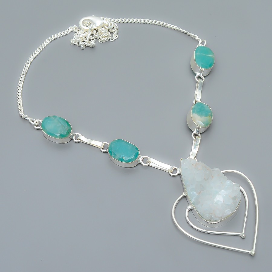 Natural Quartz Drusy 925 Silver Plated Handmade Jewelry Necklace 17.99″ TN43-140