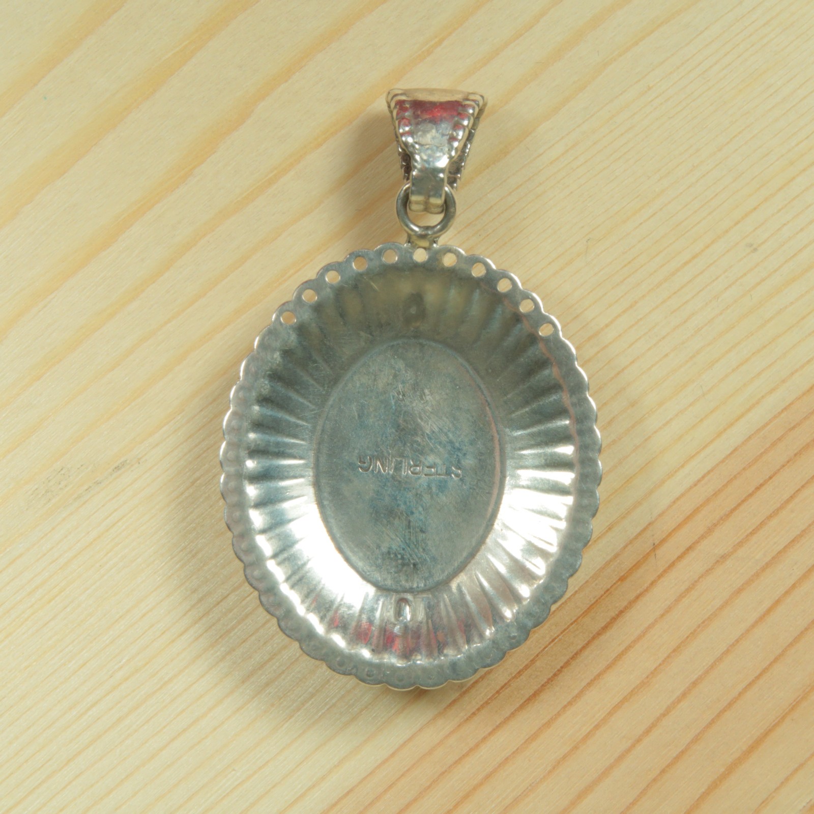 Sterling Silver Turquoise Marcasite Coral Lapis Lazuli Oval Pendant