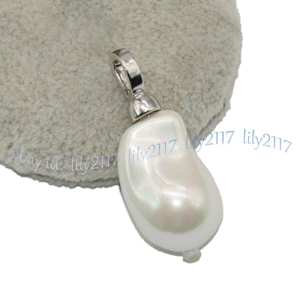 Huge 15x24mm White South Sea Baroque Shell Pearl 14K White Gold Plated Pendant