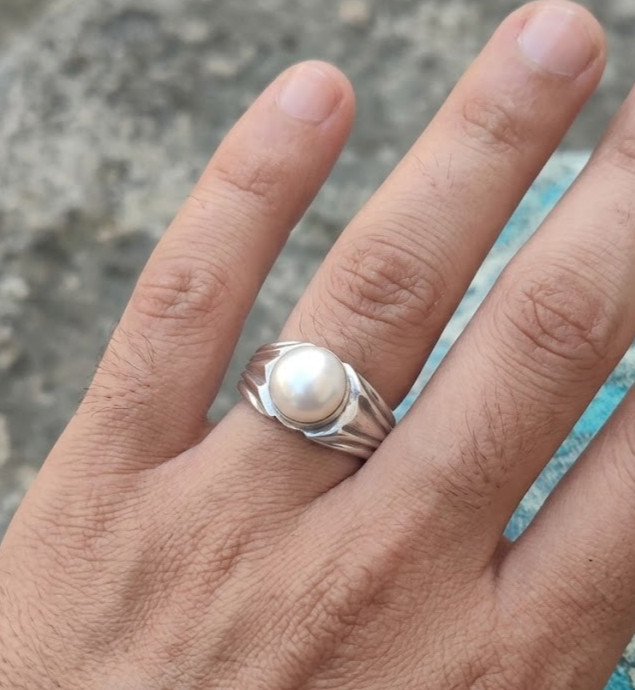Men’s Pearl Ring, Genuine Pearl Ring, 925 Silver Ring, Natural Pearl Ring.