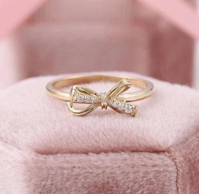0.50 Ct Round Lab Created Diamond Lovely Bow Wedding Ring 14k Yellow Gold Plated