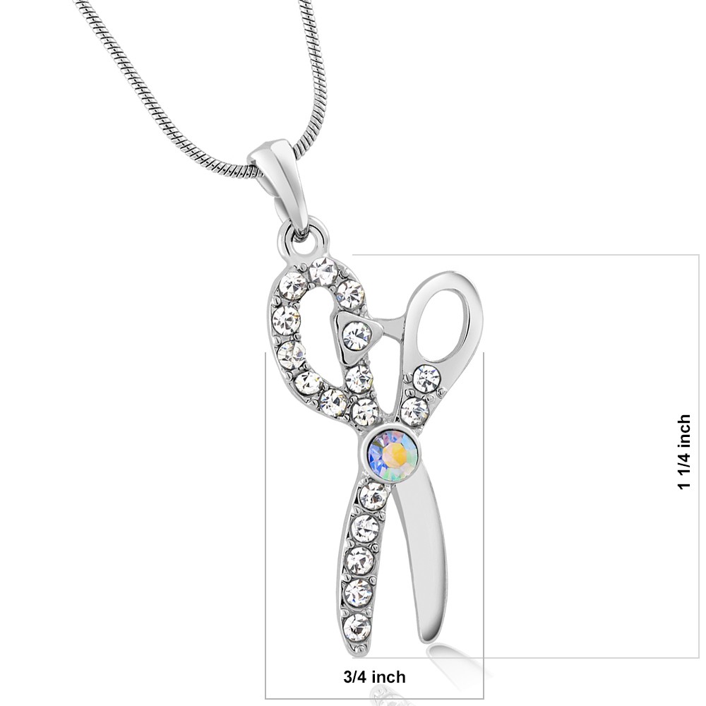 Stunning 36mm X 18mm scissors with Crystals Pendant and 16″ Snake Chain