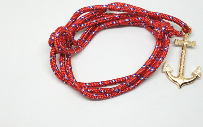 Multilayer Handmade Rope Anchor Wristband-Red