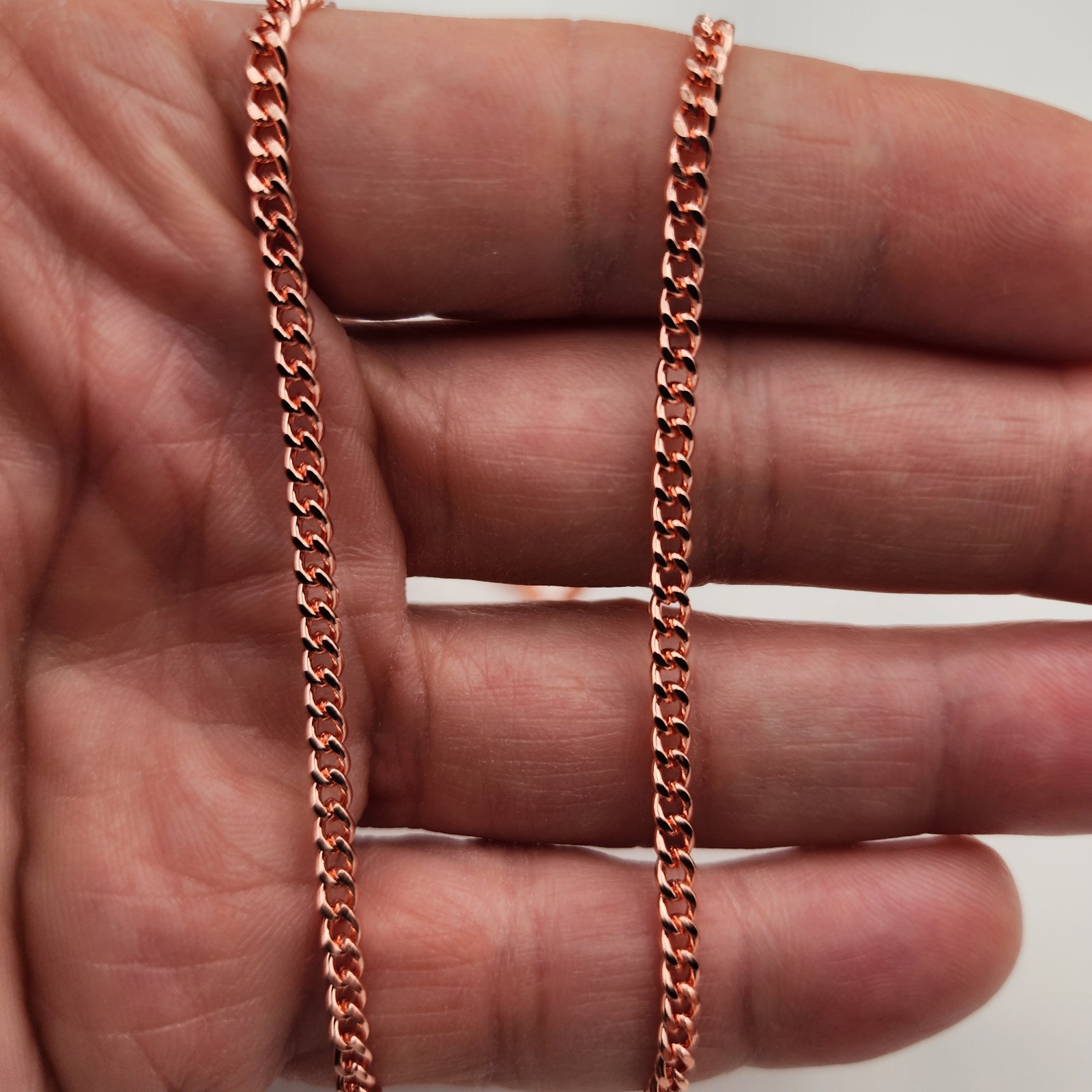 Pure Copper Cuban Chain Necklace – 20 in, 3 mm, Brass Clasp