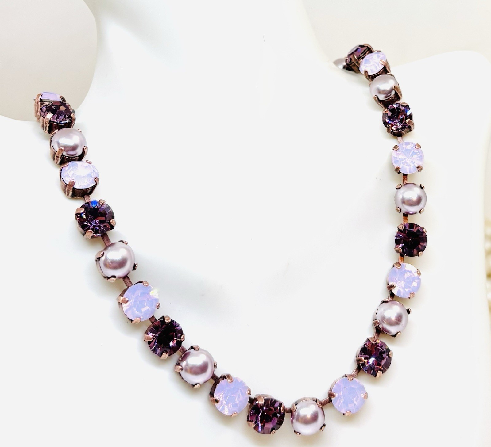 Antique Copper Plated Smoky Mauve Lavender Cup Chain Tennis Necklace