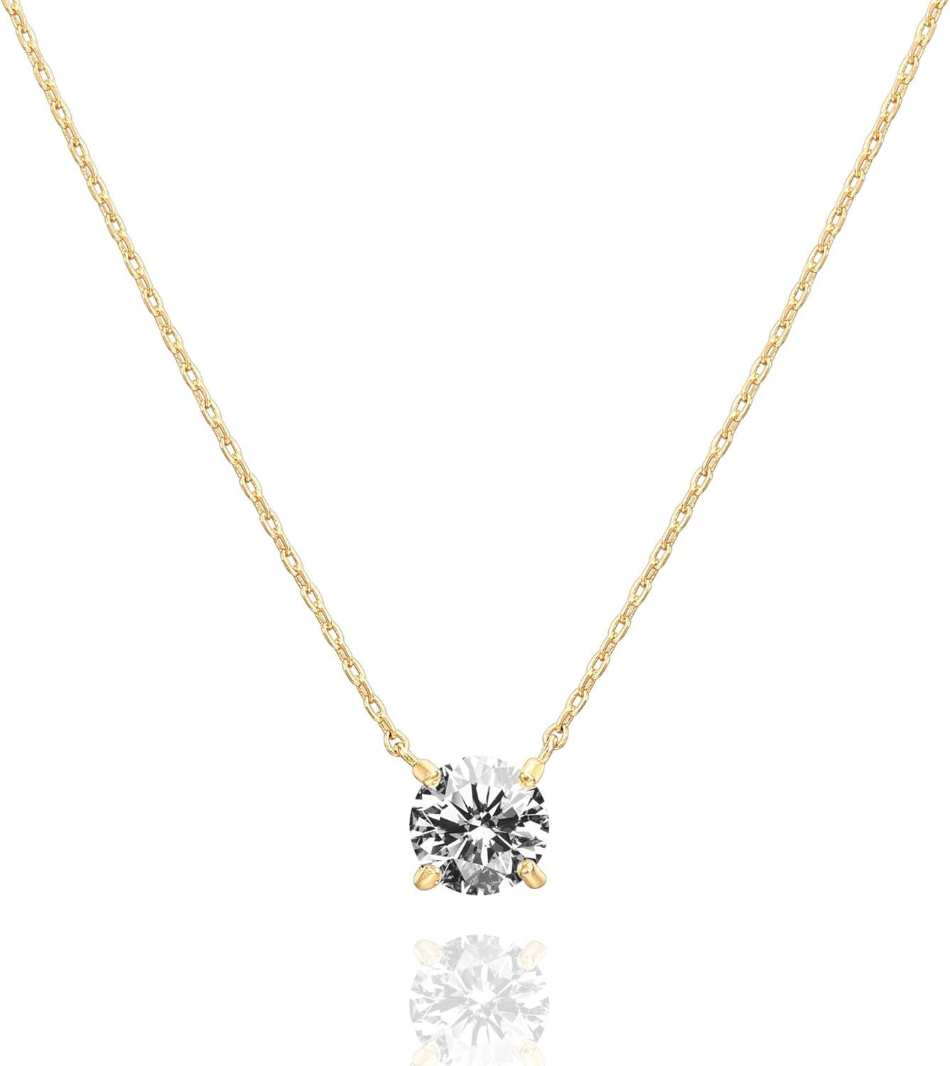 14K Gold Plated Crystal Solitaire Choker Necklace, 1.5 Carat CZ