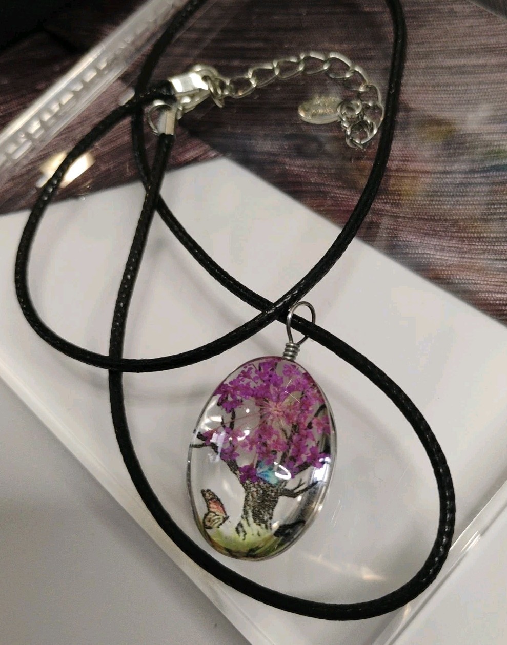 ADULT JEWELS 16″+ Necklace w/Double Sided Dried Flower Tree Design Pendant!