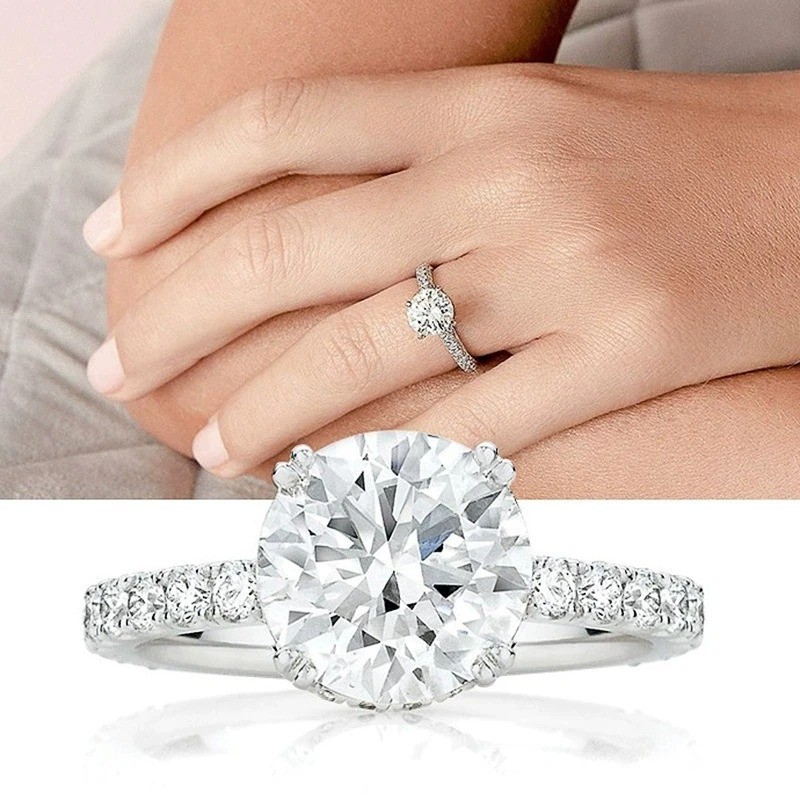 Crystal Zircon Engagement Ring Claw Setting Sparkling Wedding Band Women Jewelry