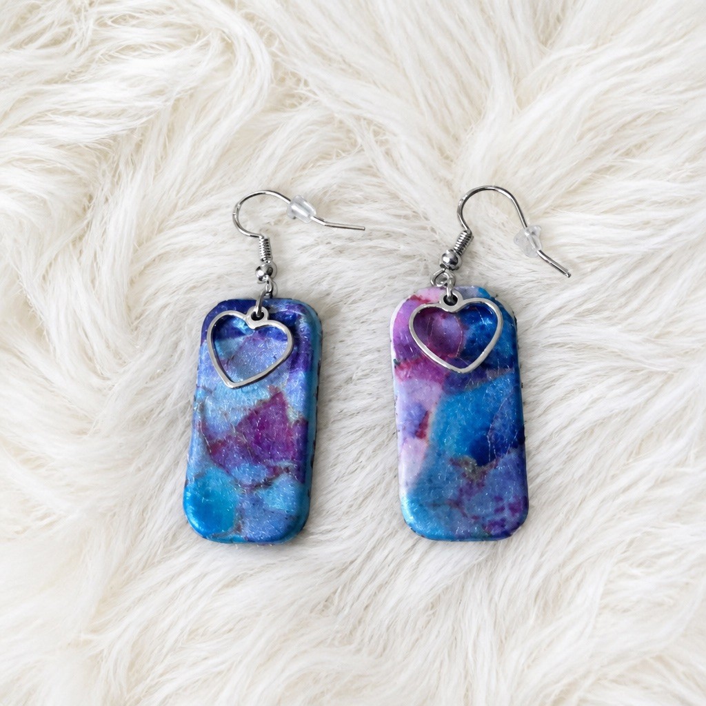Hand Made White and Blue Polymer Clay Earrings for Women Handmade Earrings UK