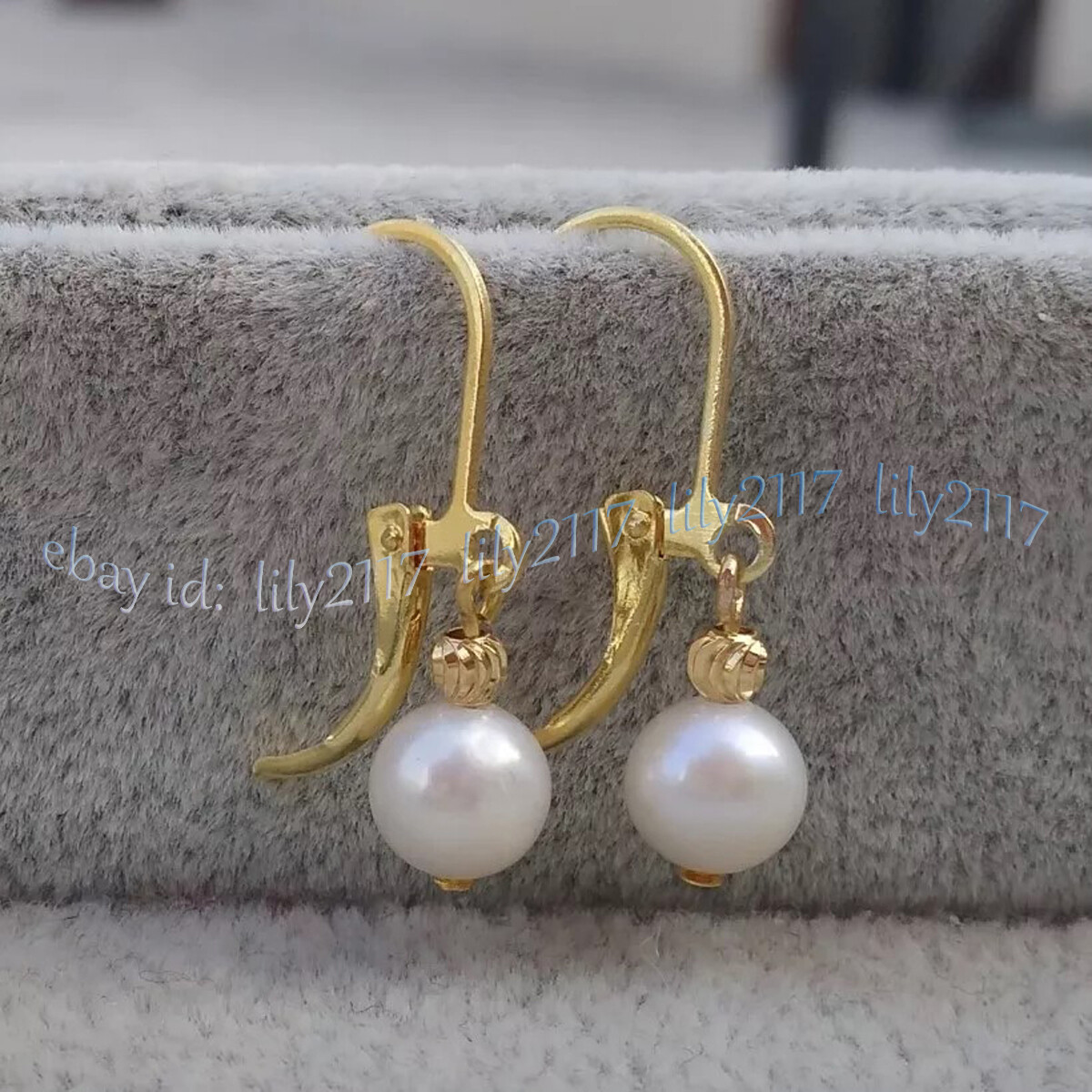AAA 8-9mm Natural Round Perfect South Sea White Pearl Earrings 14k Yellow Gold