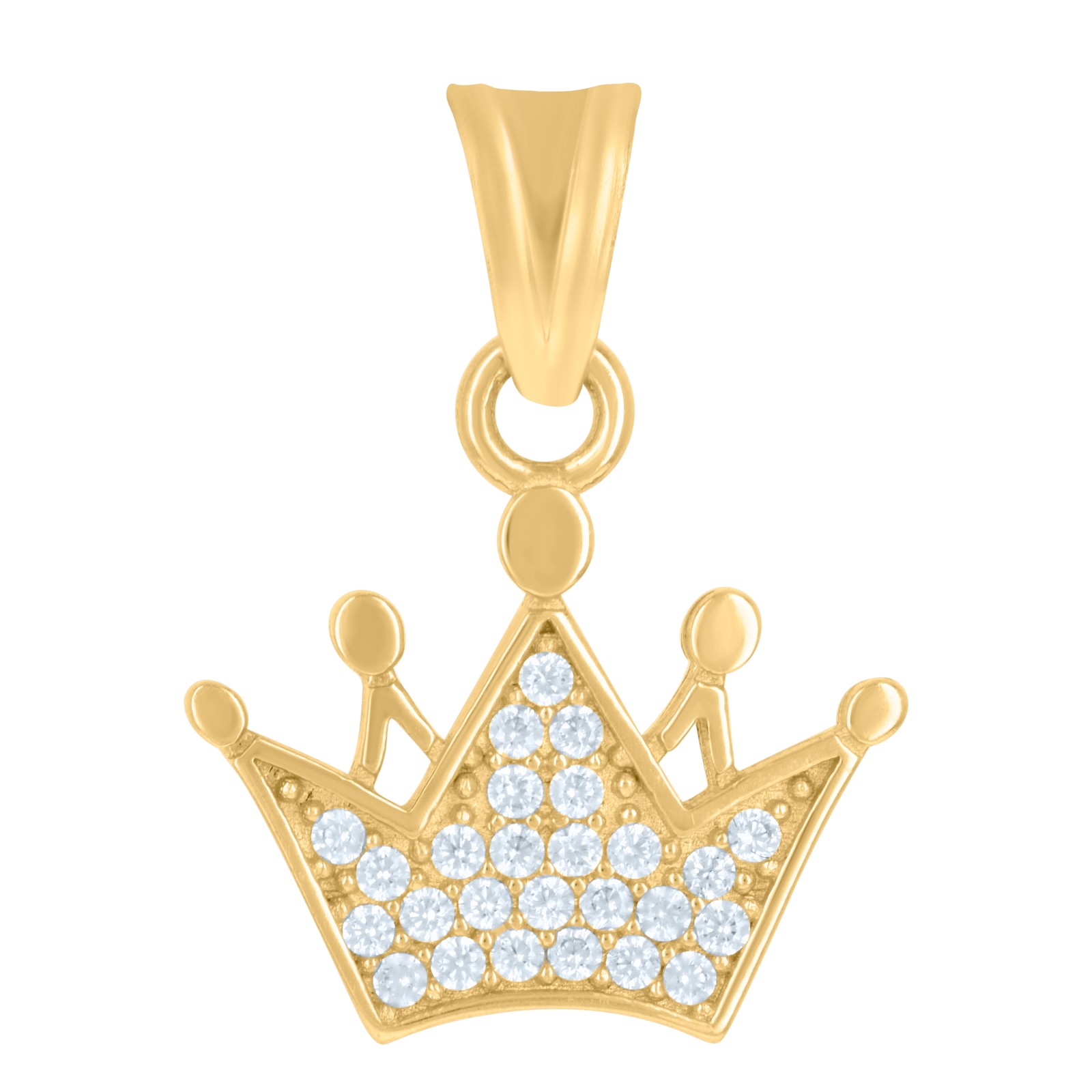 14K Yellow Gold CZ Unisex 0.75″ Iced Out Charm Royal King | Queen Crown Pendant