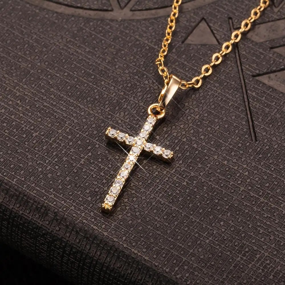 Simple Silver Gold Plated Cross Pendant Necklace Women Men’s Jewelry Gift