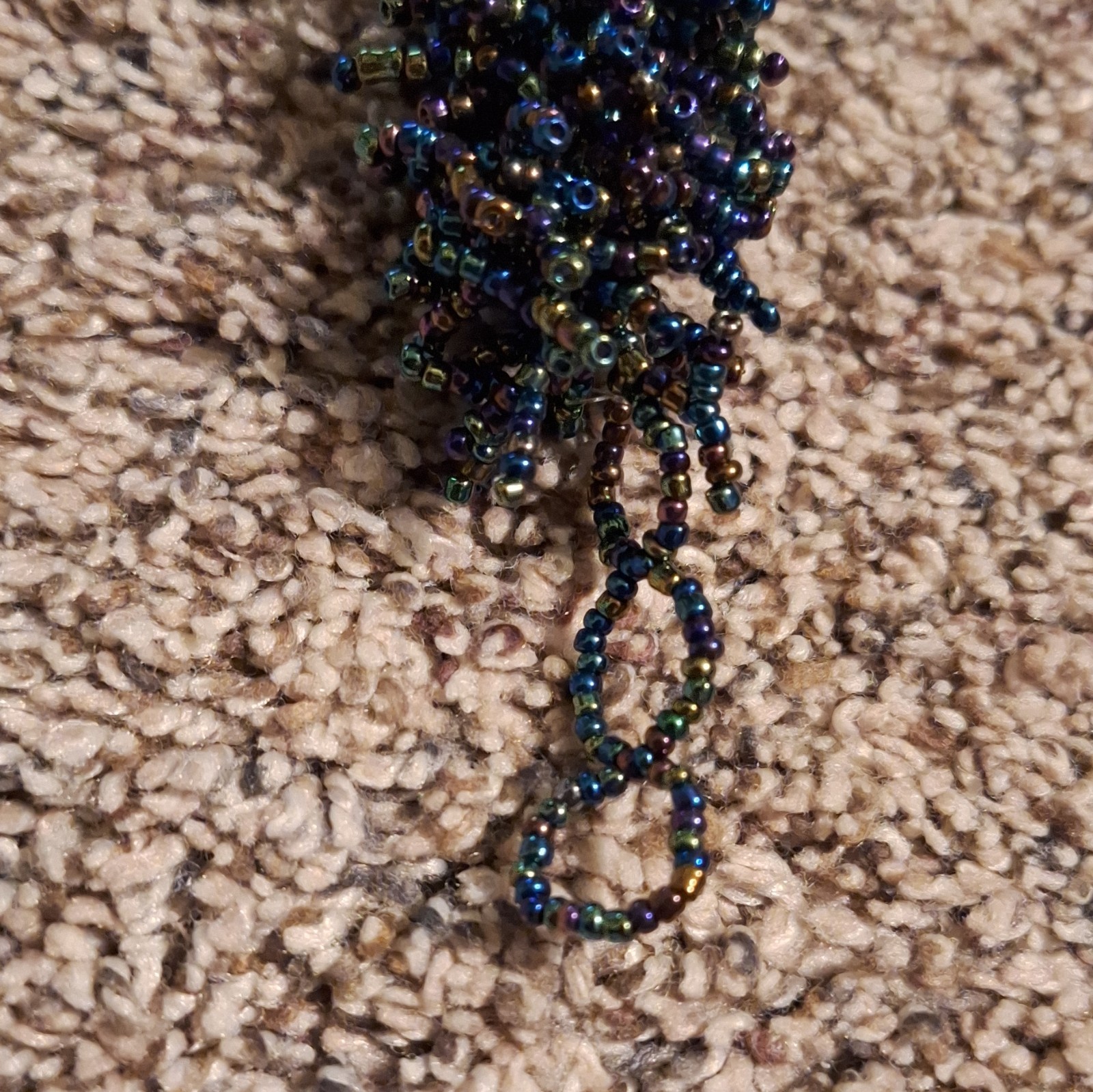 Handmade Multicolor Glass Seed Bead Bracelet, Iridescent Blue/Purple Fringe