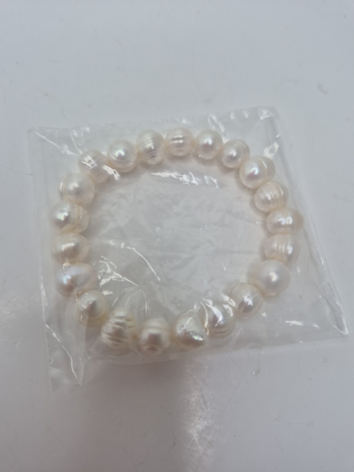 Fresh Water Pearl Bracelet Ringed Potato Round 7.8-10.2mm Pearls 8″ Length