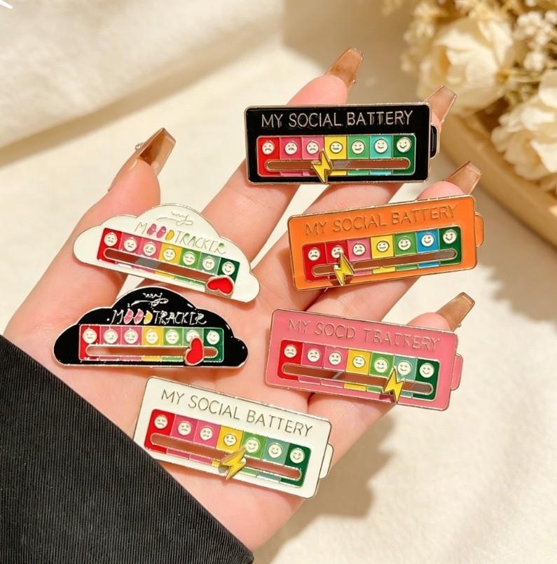 Sliding Social Battery Mood Tracker Enamel Pin Adjustable Energy Brooch 6 colors