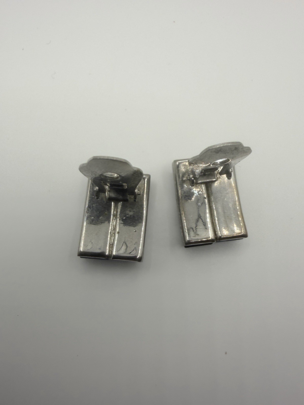 MCM Silver Tone Light & Medium Blue Square Rhinestones Clip On Earrings Estate