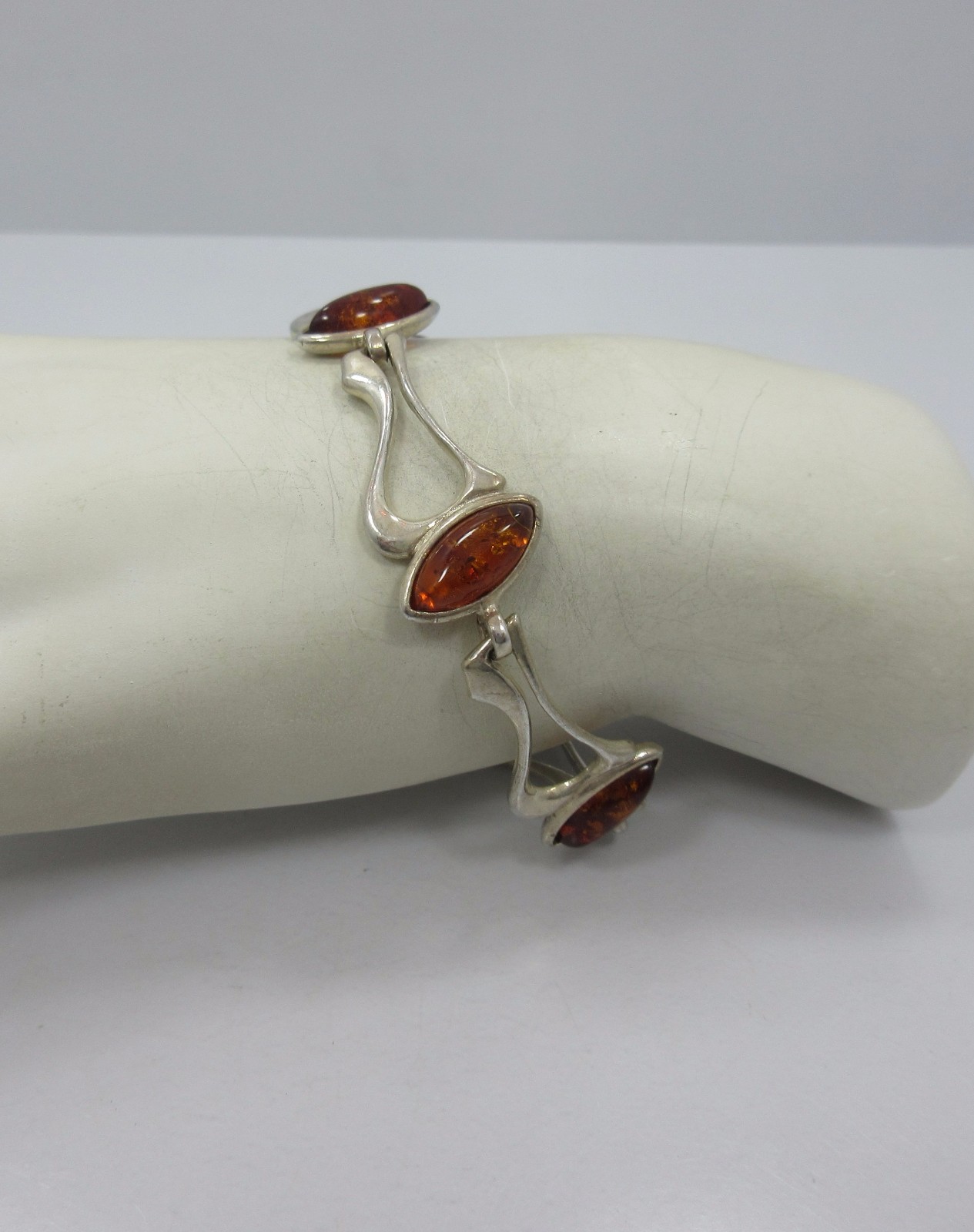 Sterling Silver women marquise Amber link Tennis Bracelet 925 7.5 Inche