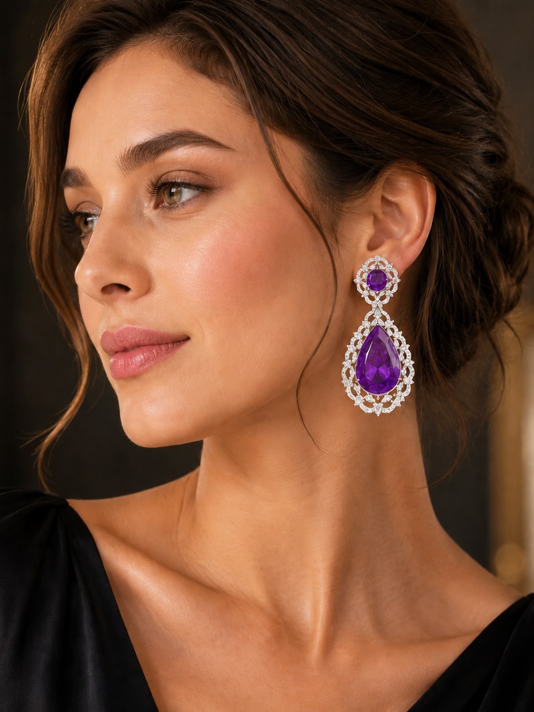 Victorian Brass Purple Doublet Stone AAA AD Drop Dangle Earrings