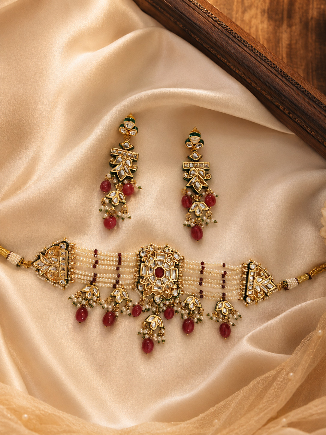 Royal Ruby Kundan Pearl Choker Set Indian Bridal Necklace Roz Jewellers.