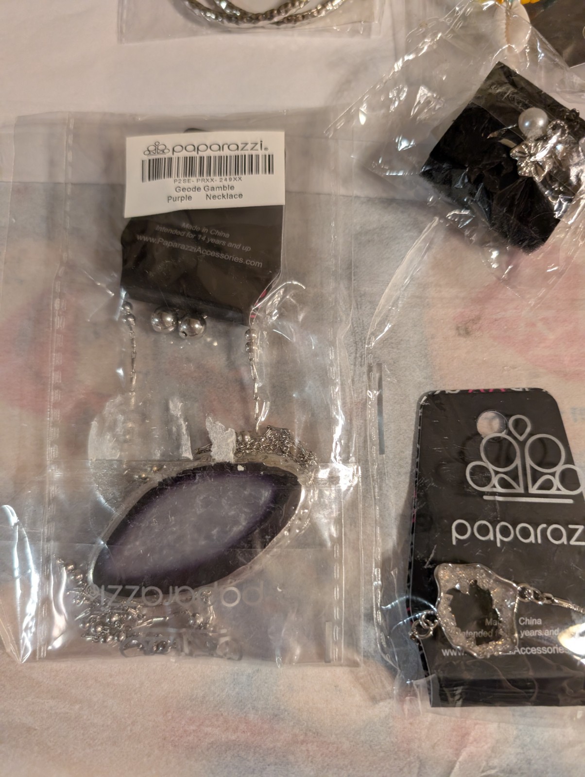 Lot Of 12 New Paparazzi Assortment Ring, Bracelets, Hair Piece, Geode Necklace