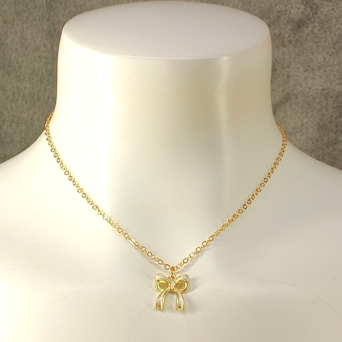 Bowtie Necklace Pendant 16″ Length Brass Plated Gold