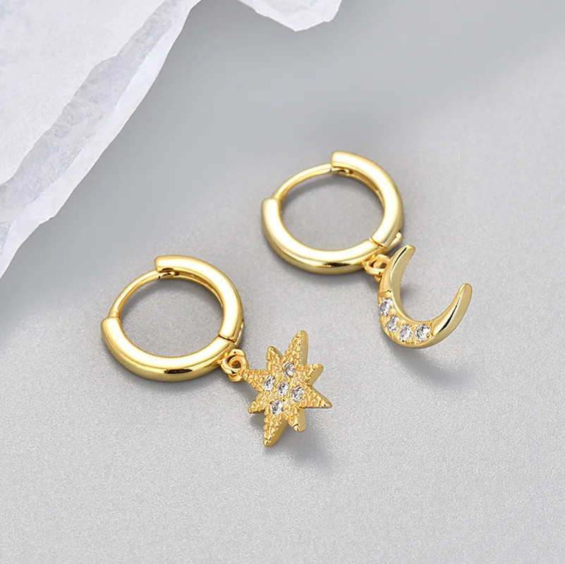 Fashion Stainless Star Hoops Earrings for Women Vintage Crystal Zirconia Circle