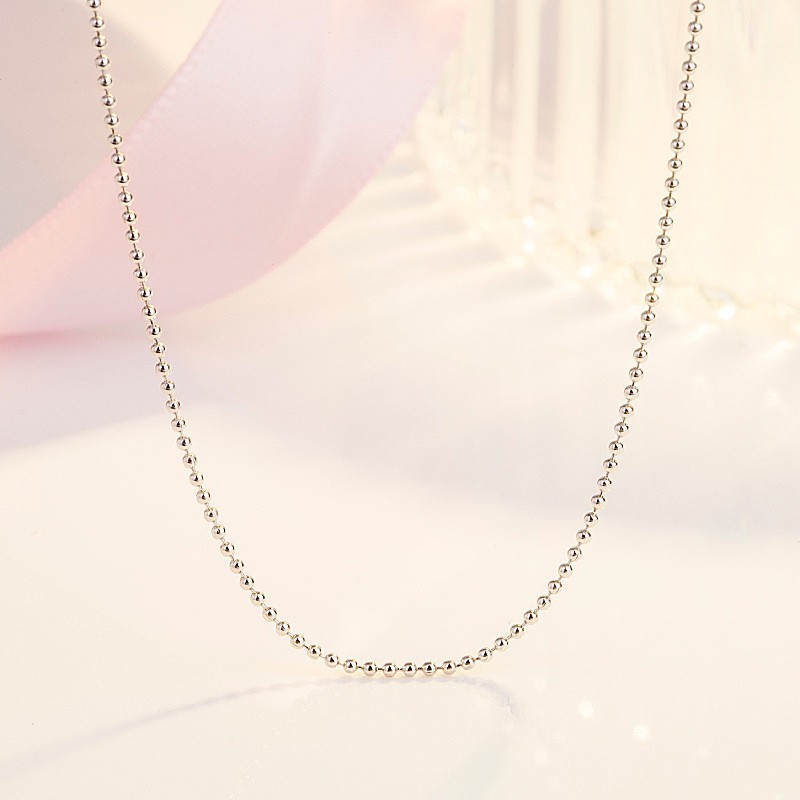 Silvery Stunning 1.6mm Thin Beaded Chain Necklace W-clasp 45 cm / 17.7 in