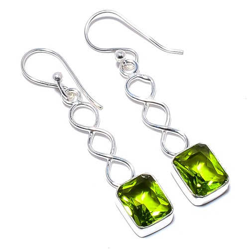 Peridot Gemstone 925 Silver Plated Spiral Earring 1.79″ T61