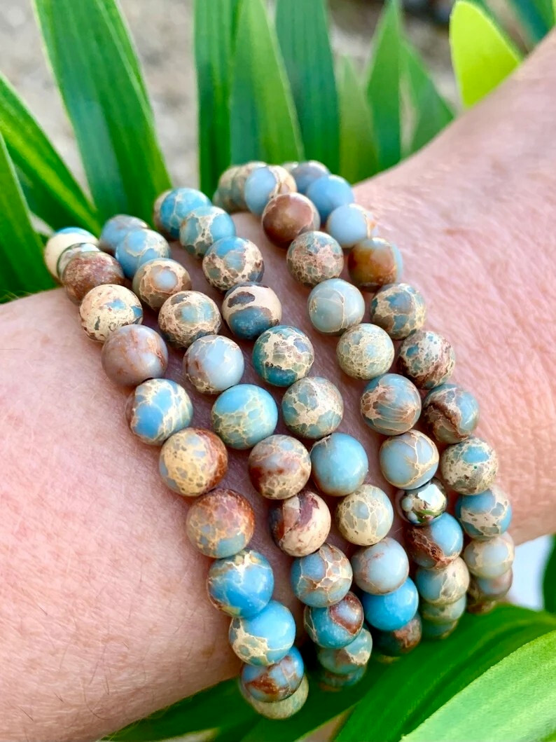 Natural Blue Sea Sediment Jasper 8MM Beads Healing Man Woman Stretch Bracelet