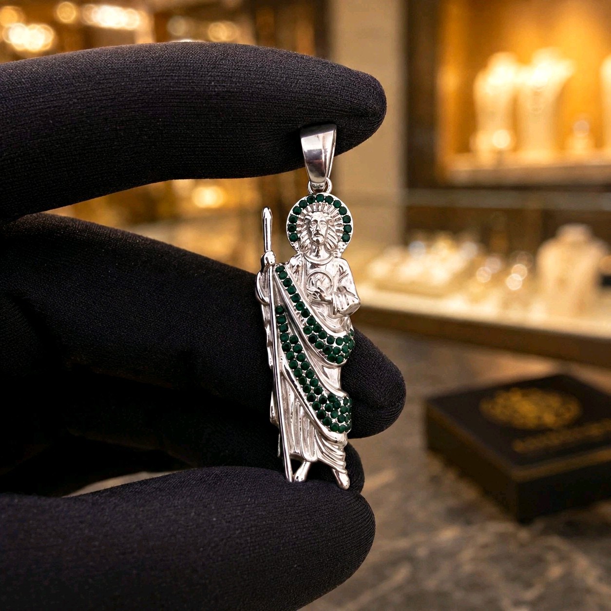 925 Sterling Silver Religious Saint Judas Charm Pendant Pavé S.steel