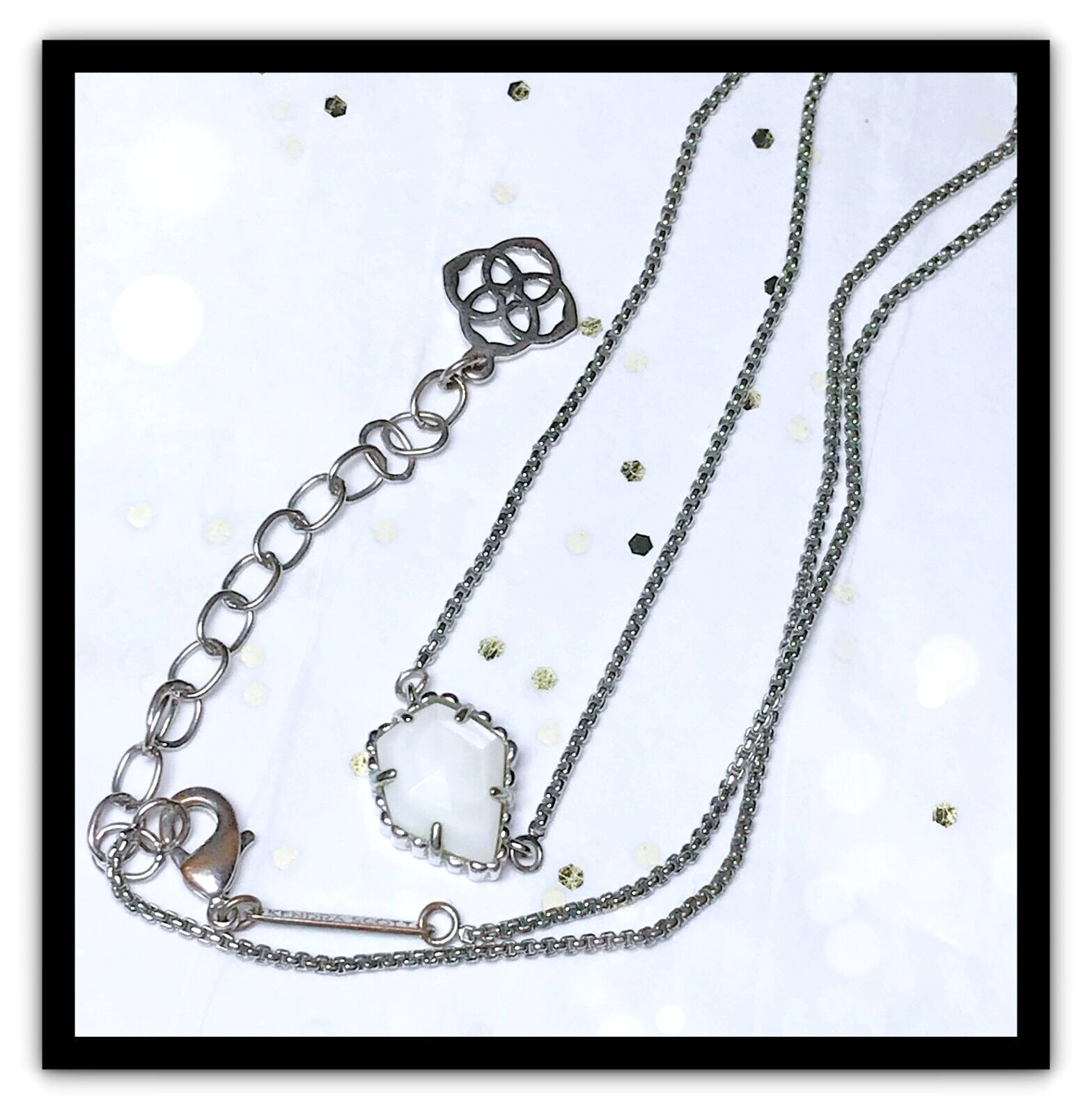 Kendra Scott Tess Silver Tone White Mother of Pearl Pentagon Pendant Necklace