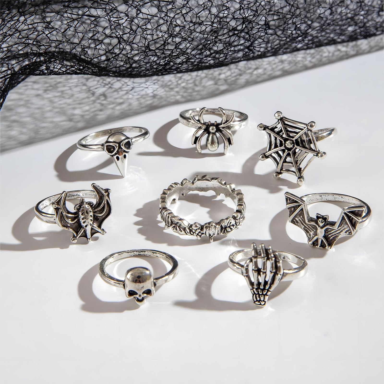 Gothic Stackable Rings for Women Skeleton Skull Rings Bat Wings Spider Skull …