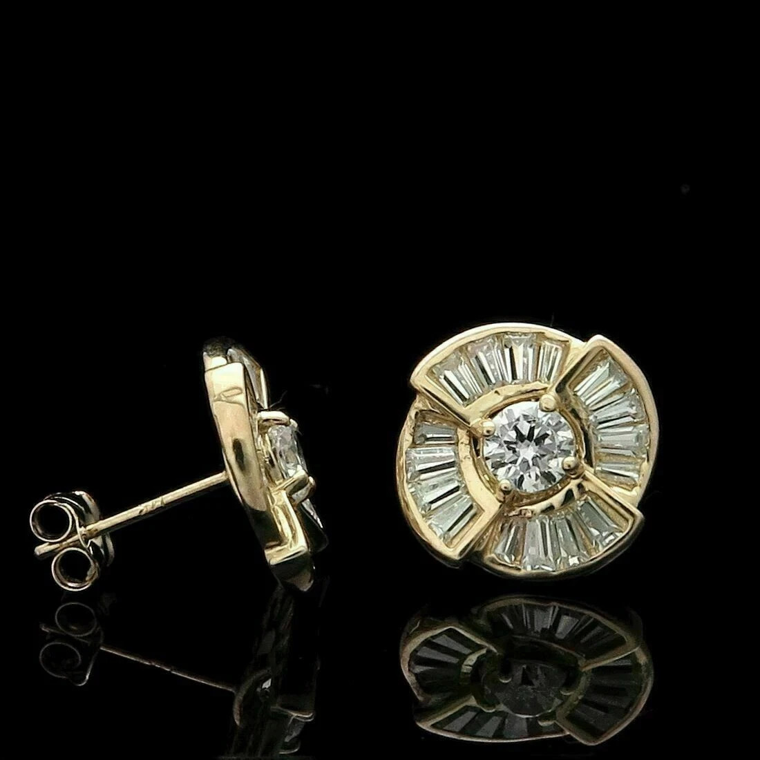 0.50CT Baguette Simulated Diamond Cluster Stud Earrings 14K Yellow Gold Plated