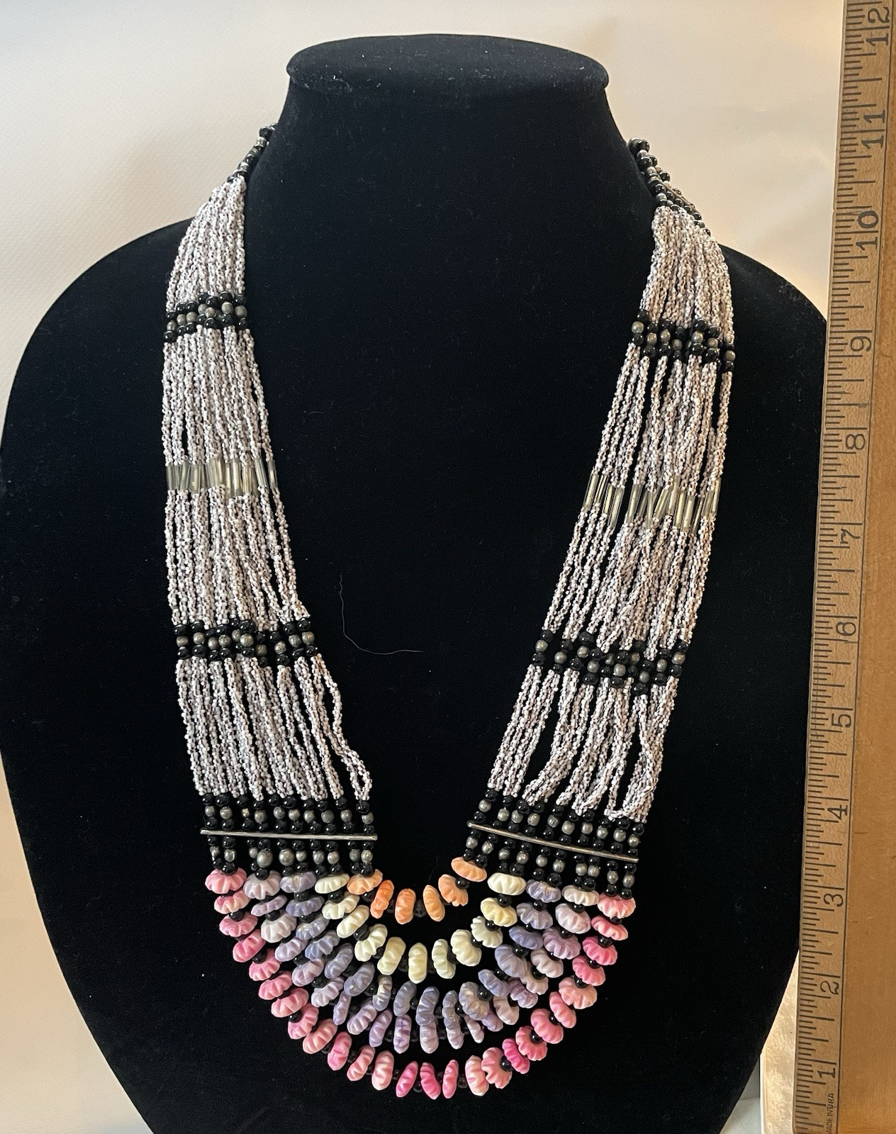 Multi-Strand Beaded Necklace Southwest Boho Jewelry Seed Beads Multicolor 26inch