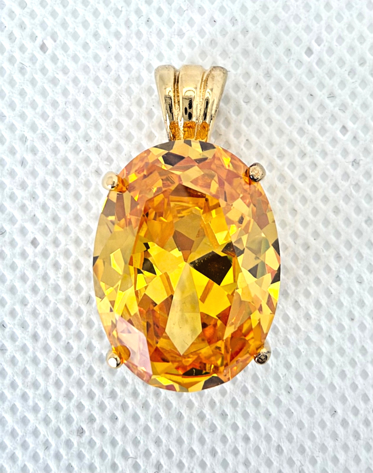 Bright Orange Oval CZ Pendant UTC Gold-Plated Sterling Silver 20 x 15 mm 9.34g